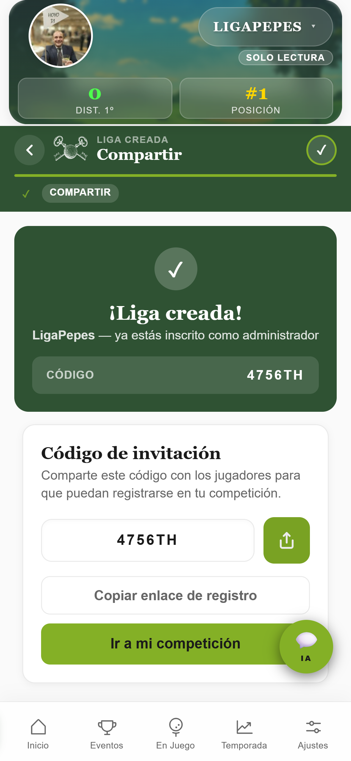 Panel de administración The Secret Golf Club
