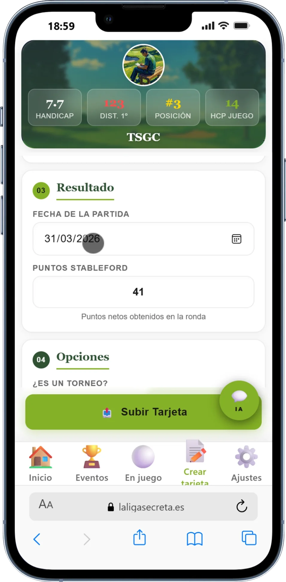 Introducir fecha y puntos Stableford