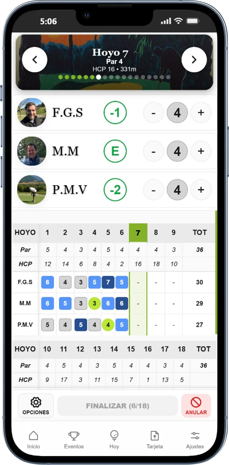 Tarjeta de juego del torneo