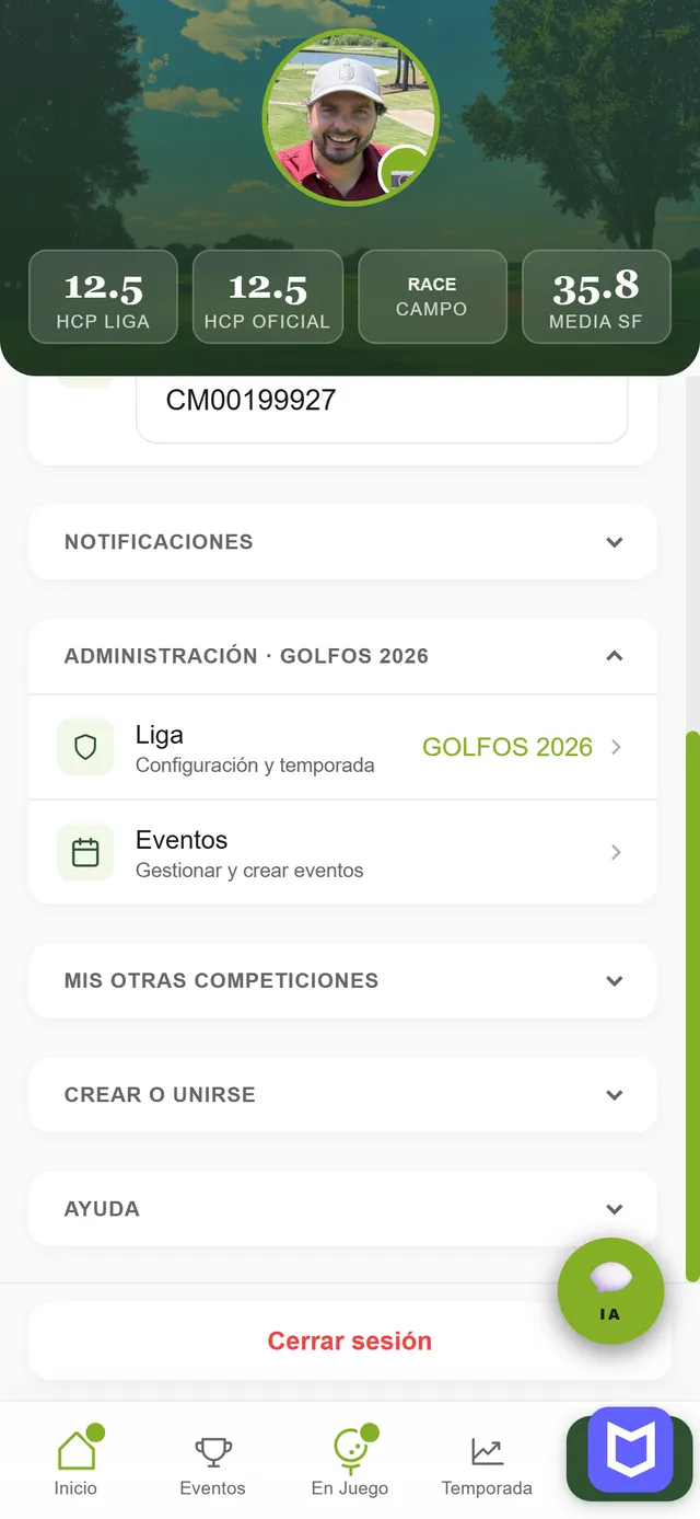 Ajustes con el bloque de administración de la liga