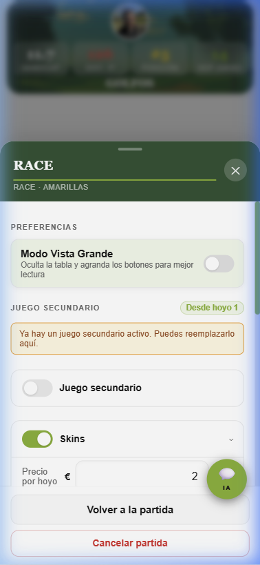 Opciones mid-round para juego secundario