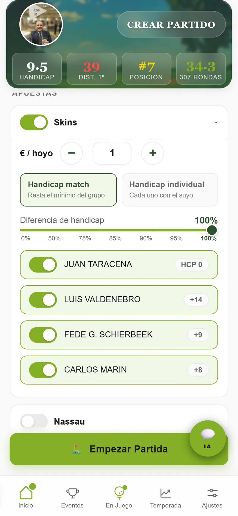 Apuestas: Skins y Nassau