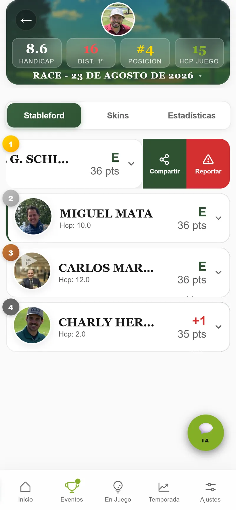 Compartir y reportar tarjeta con swipe